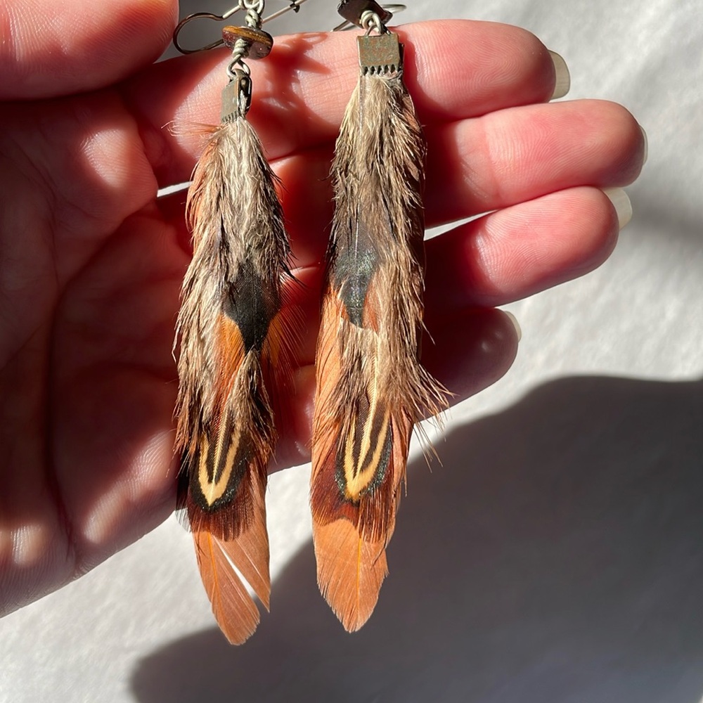Feather tigers eye earring